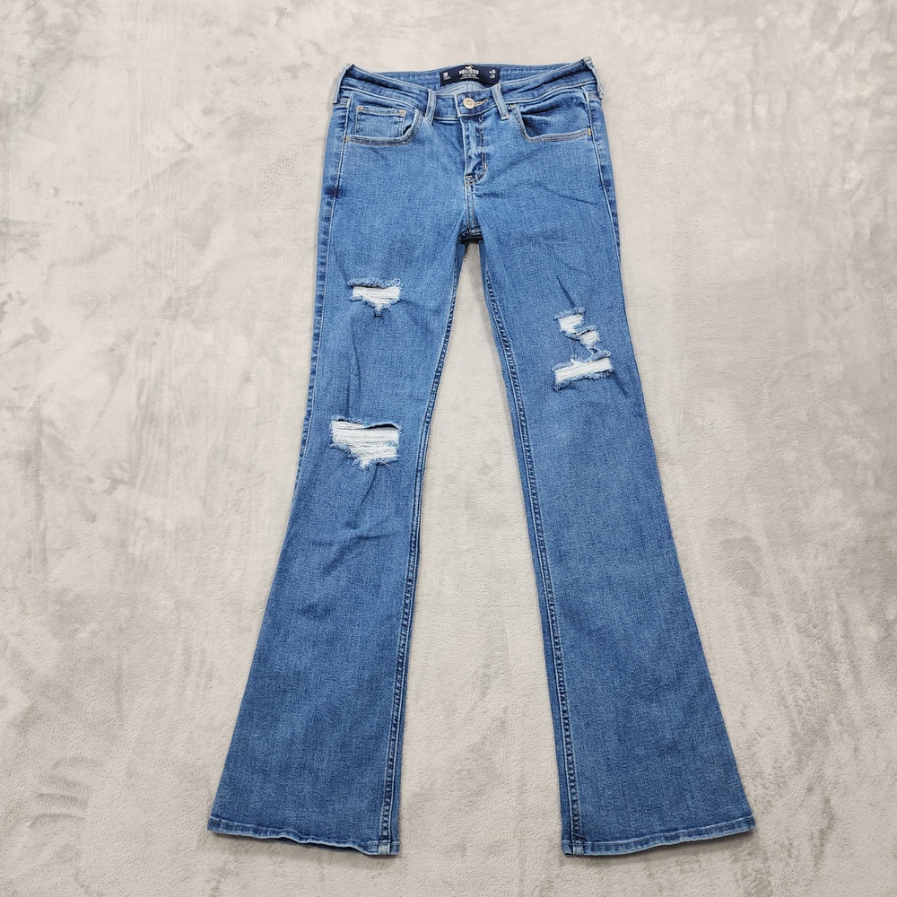 Hollister Jeans Womens 3R Juniors Blue Low Rise Bootcut Distressed Stretch Denim